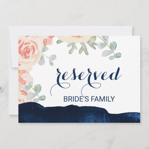 Floral Peach and Navy Watercolor Reserved Sign Invitation