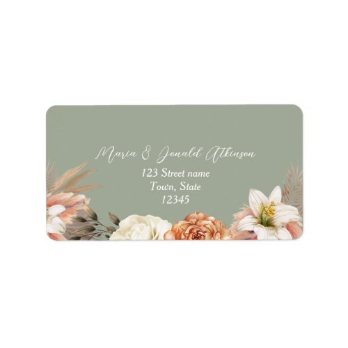 Floral Peach and Sage Green Wedding Return Address Label