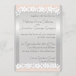 Floral Peach and Silver Wedding Invitations
