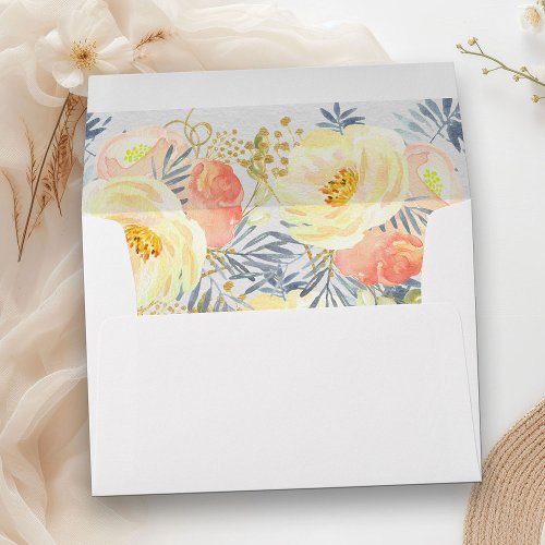 Floral Peach Apricot and Gold Custom 5x7 Envelope