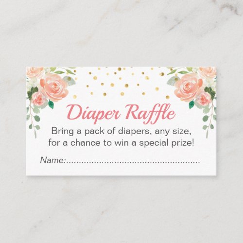 Floral Peach Baby Shower Sprinkle Diaper Raffle Enclosure Card