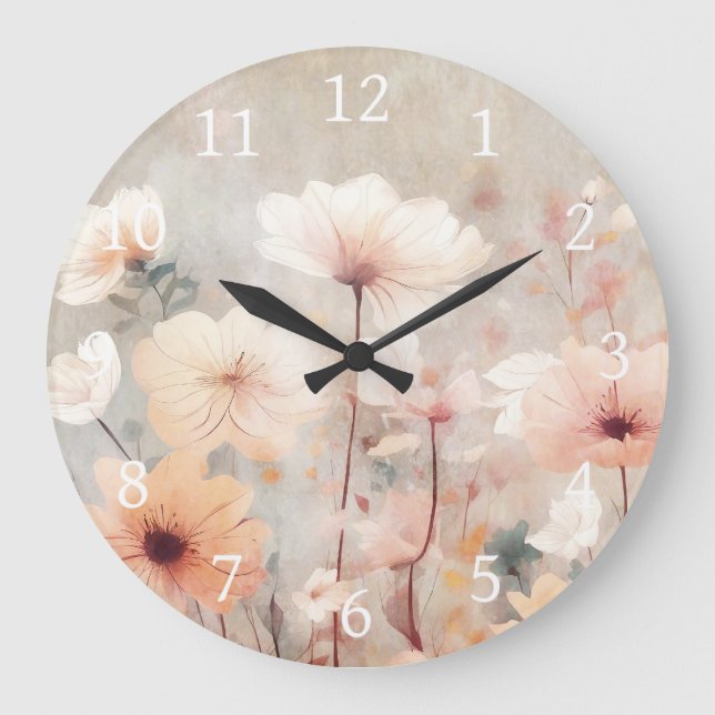 Floral Peach Beige Flowers Design 328 Large Clock (Front)