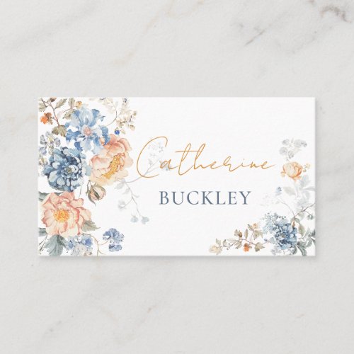 Floral Peach Blush Blue  Place Card