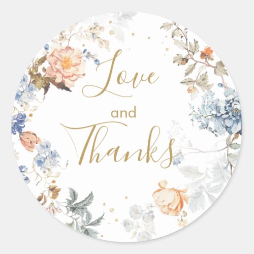 Floral Peach Blush Blue Thank You Classic Round Sticker