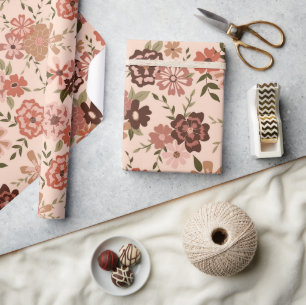Floral Peach Botanical Pattern Gift Wrapping Paper