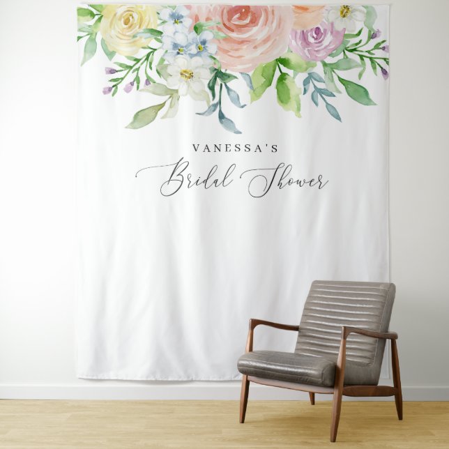 Floral Peach Bridal Shower Photo Booth Backdrop (In Situ)