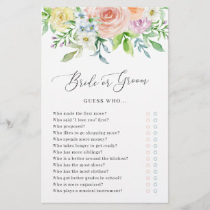 Floral Peach Bride or Groom Bridal Shower Game