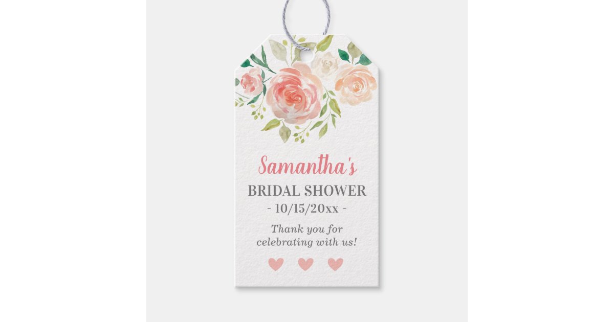 Floral Peach Cream Chic Bridal Shower Guest Favor Gift Tags | Zazzle