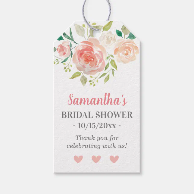 Floral Peach Cream Chic Bridal Shower Guest Favor Gift Tags | Zazzle