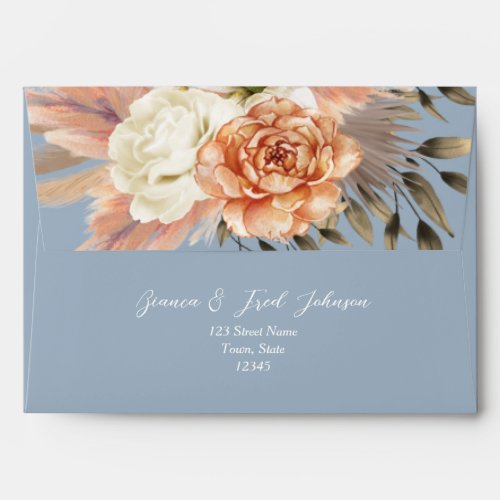 Floral Peach Dusty Blue Wedding Envelope