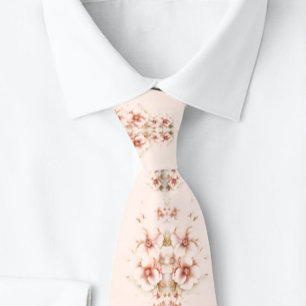 Floral Peach Elegant Special Occasion Neck Tie