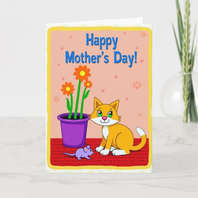 Floral Peach Feline Friend Card (Front)