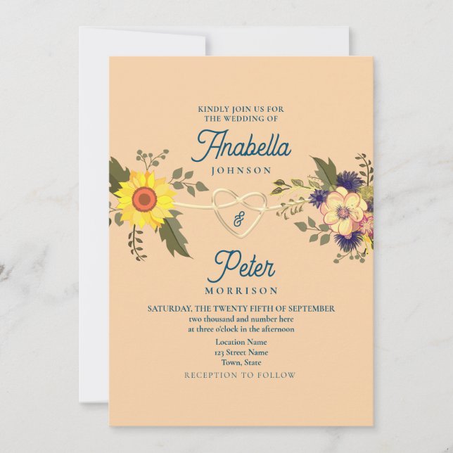 Floral Peach Fuzz Wedding Invitation (Front)