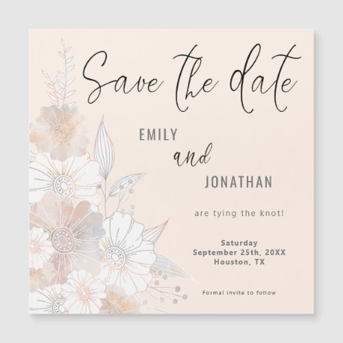Floral Peach Gray Wedding Cream Save The Date