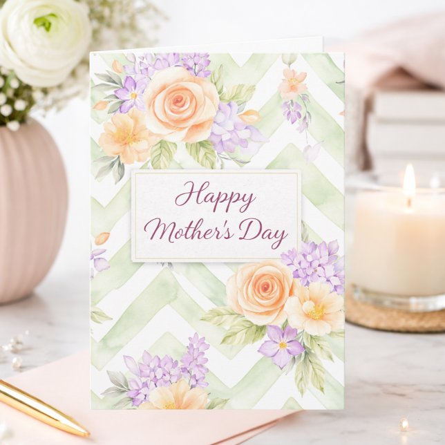 Floral Peach Lavender Sage Happy Mother's Day Card (Creator Uploaded)