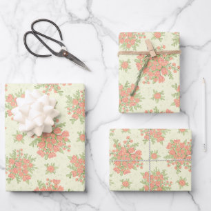 Floral Peach Orange Spring Flowers Wrapping Paper Sheets