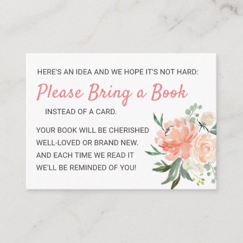 Floral Peach Peony Books for Baby Request Shower Enclosure Card