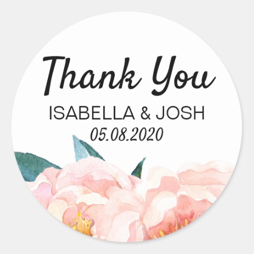 Floral Peach Peony Thank You Classic Round Sticker