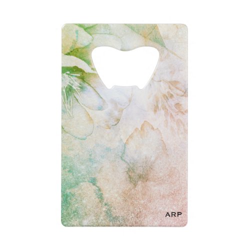 Floral Peach Pink Glitter Watercolor Celestial Credit Card Bottle Opener