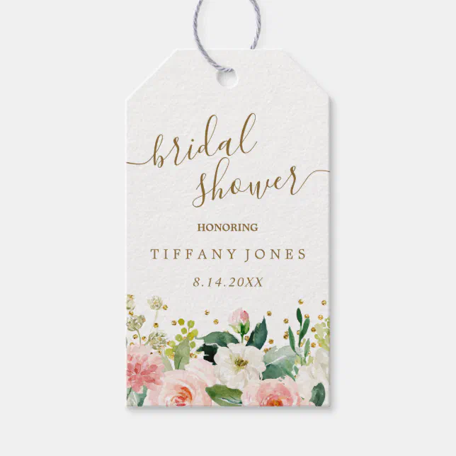 Floral Peach Pink Gold Confetti Bridal Shower Gift Tags | Zazzle