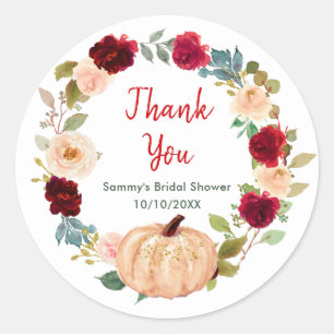 Floral Peach Pumpkin Bridal Shower Thank You Classic Round Sticker
