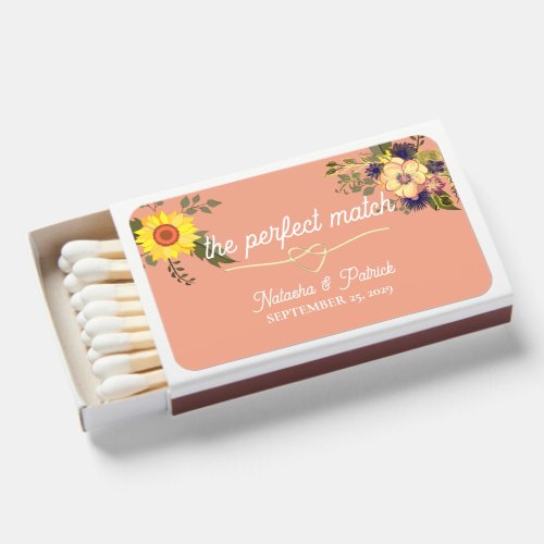 Floral Peach Wedding Favor Matchboxes