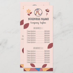 Floral Peachy Pink Business Menu Price List
