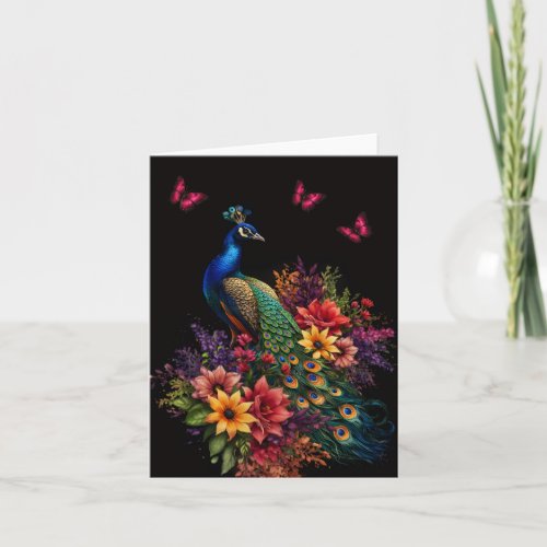 Floral Peacock & Butterflies Blank Note Card