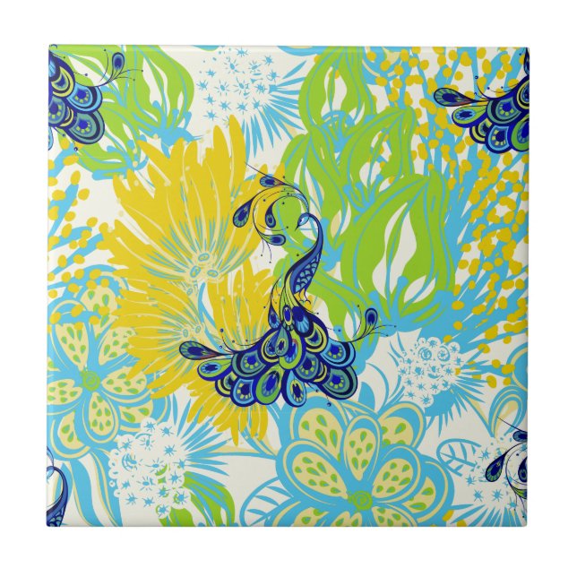 floral peacock ceramic tile (Front)
