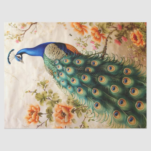 Floral Peacock Decoupage Tissue Paper (Front)