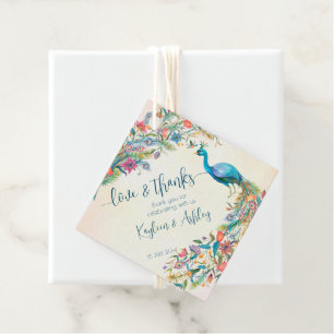 Floral Peacock engagement party favor gift tags