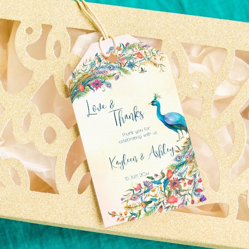 Floral Peacock engagement party favor gift tags