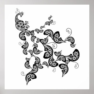 Floral Peacock Pattern Custom Poster