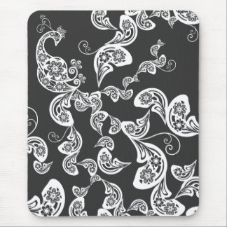 Floral Peacock Pattern White Custom Gift Mousepad