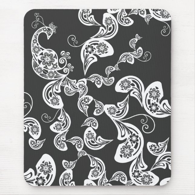 Floral Peacock Pattern White Custom Gift Mousepad (Front)