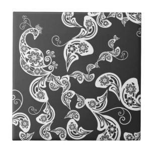 Floral Peacock Pattern White Custom Gift Tile