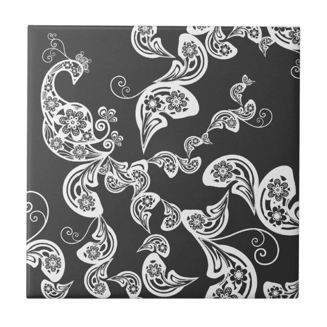 Floral Peacock Pattern White Custom Gift Tile (Front)