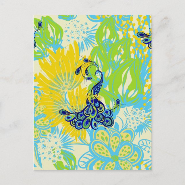 floral peacock postcard (Front)