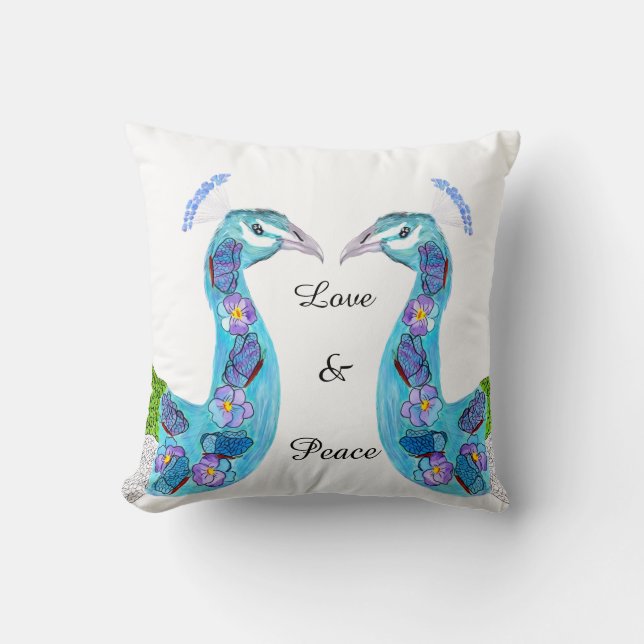 Floral Peacock  Throw Pillow (Front)
