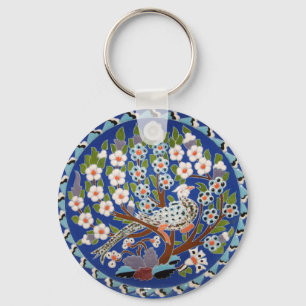 Floral Peacock Tile Art Keychain