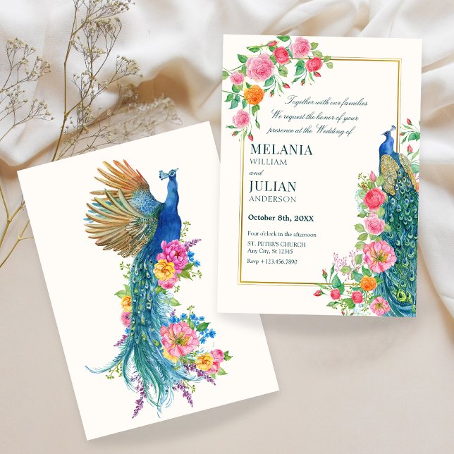 Floral peacock wedding Invitation (Creator Uploaded)