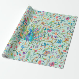 Floral Peacock Wrapping Paper
