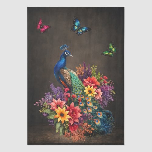 Floral Peacocks & Butterflies Decoupage Tissue Paper