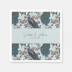 Floral Peacocks & Magnolia Chinoiserie Blue Napkins