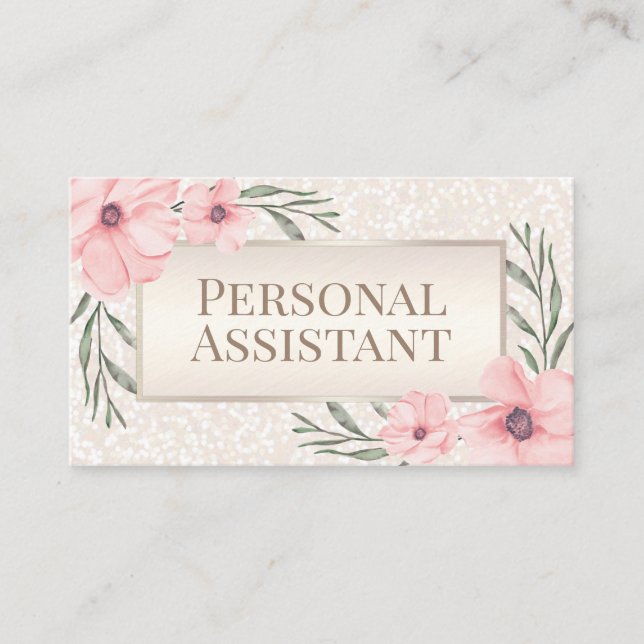 Floral Pearl FAUX Glitter Personal Assistant Business Card (Front)