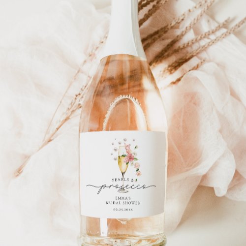 Floral Pearls  Prosecco Bridal Shower Favor Sparkling Wine Label