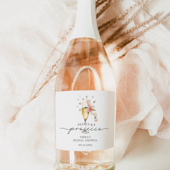 Floral Pearls & Prosecco Bridal Shower Favor Sparkling Wine Label (Creator Uploaded)