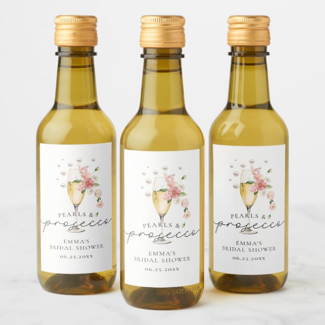 Floral Pearls & Prosecco Bridal Shower Favor Wine Label (Bottles)