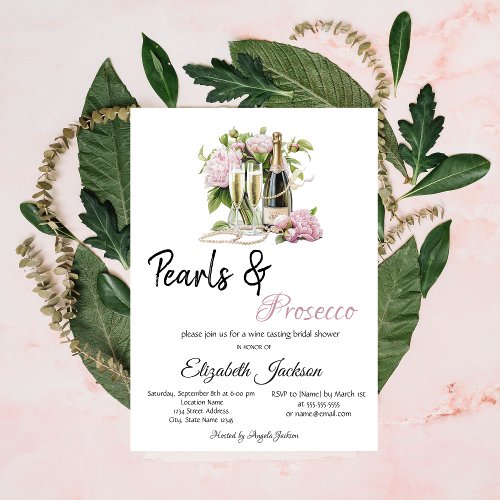 Floral Pearls Prosecco Bridal Shower  Invitation