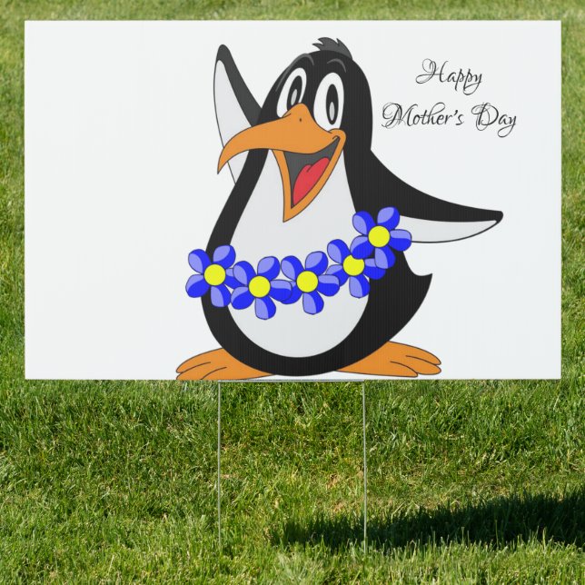 Floral Penguin Happy Mother's Day Yard Sign (Insitu)